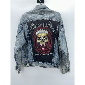 Vintage Levi's Acid Wash Denim Jacket with Metallica Back Patch Sz‎ L